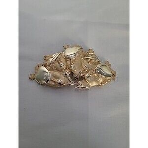 Vintage 5 Face Faces Gold Tone Pin Brooch Large 4" Length